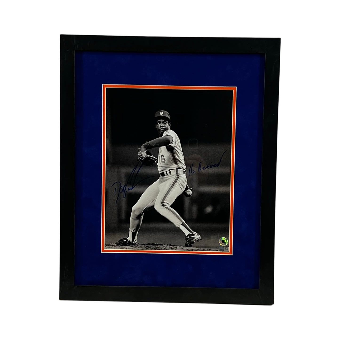Doc Gooden Autographed New York Mets Vertical B&W Pitching Framed 11x14 "16 Retired" Inscription Steiner CX