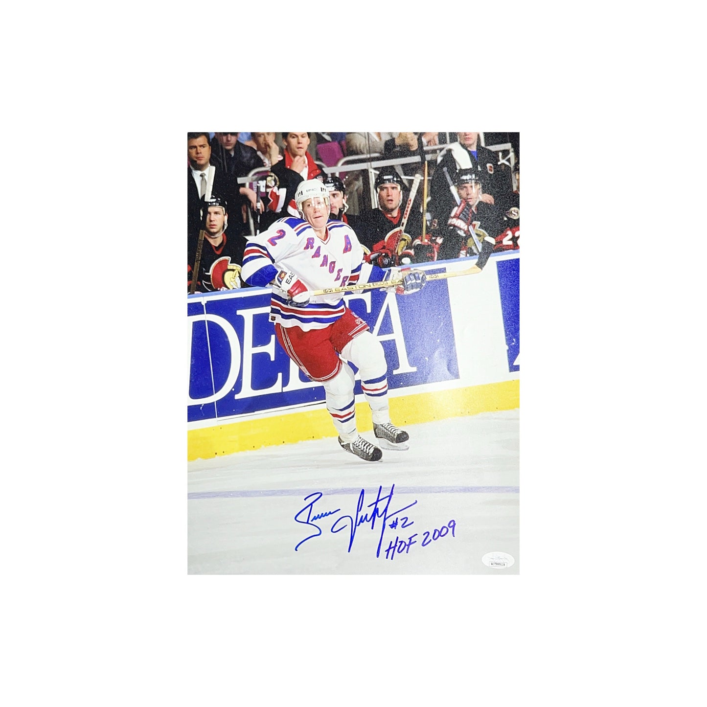 Brian Leetch Autographed New York Rangers Visitors Bench 11x14 "HOF 2009" Inscription JSA