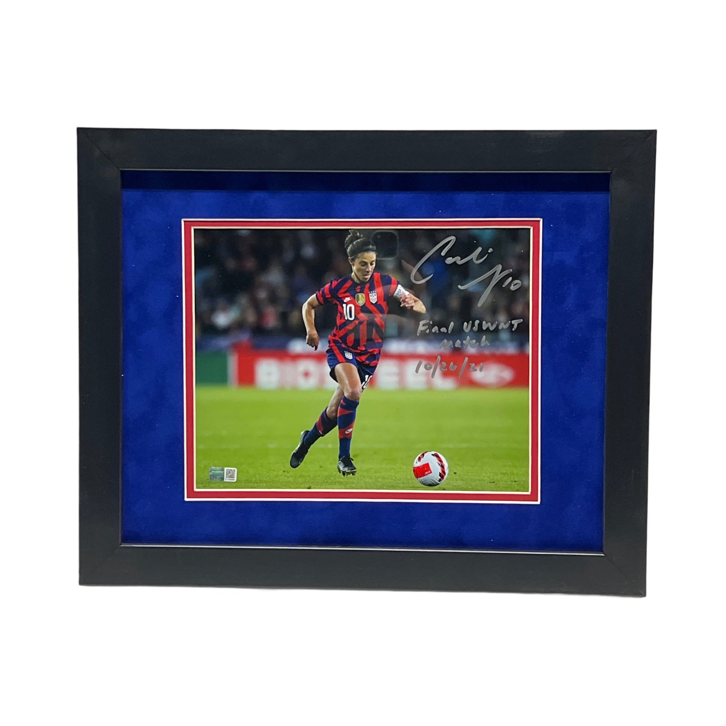 Carli Lloyd Autographed Team USA Women's Soccer Framed 8x10 "Final USWNT Match 10/26/21" Steiner CX