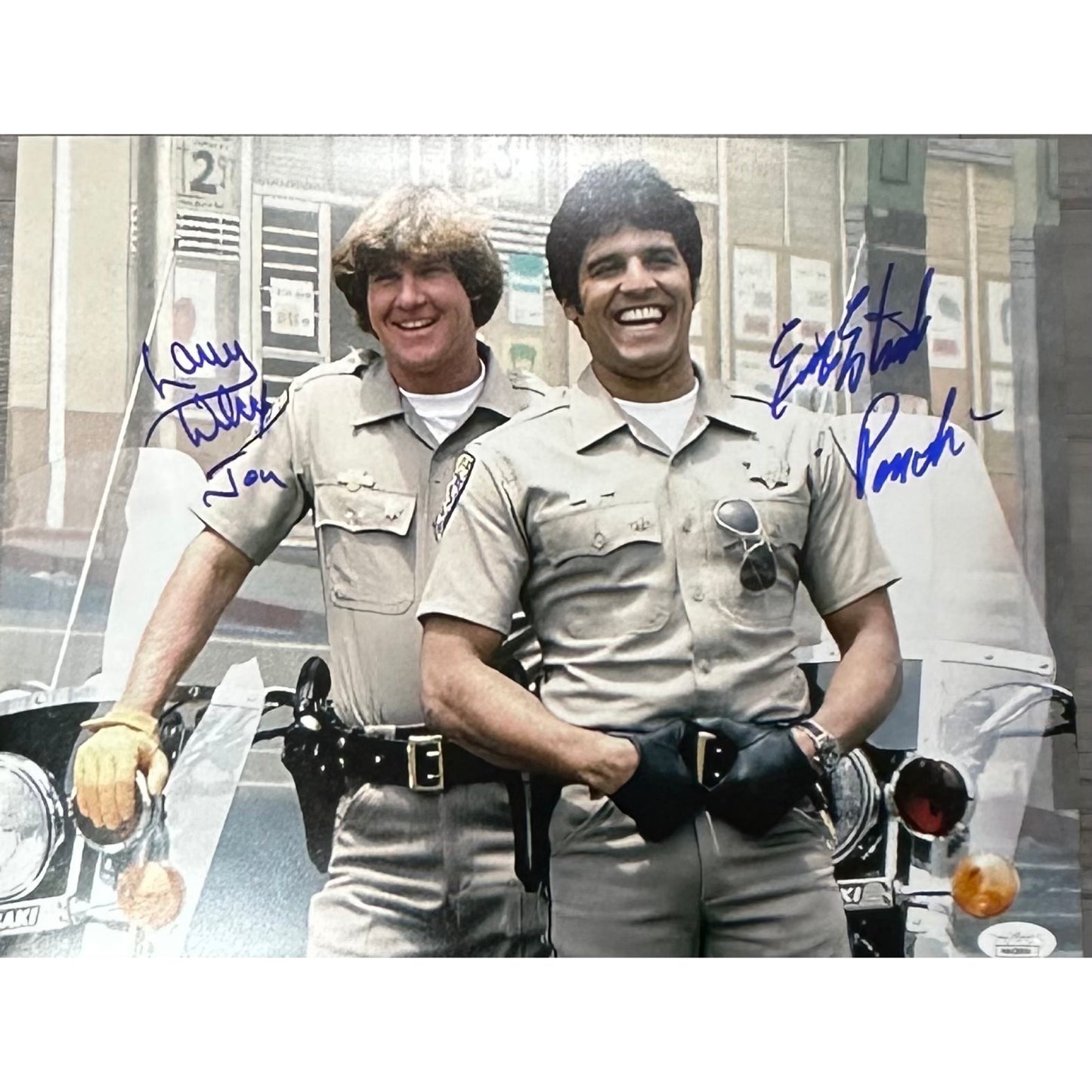 Erik Estrada & Larry Wilcox Autographed CHIPS Laughing 11x14 JSA
