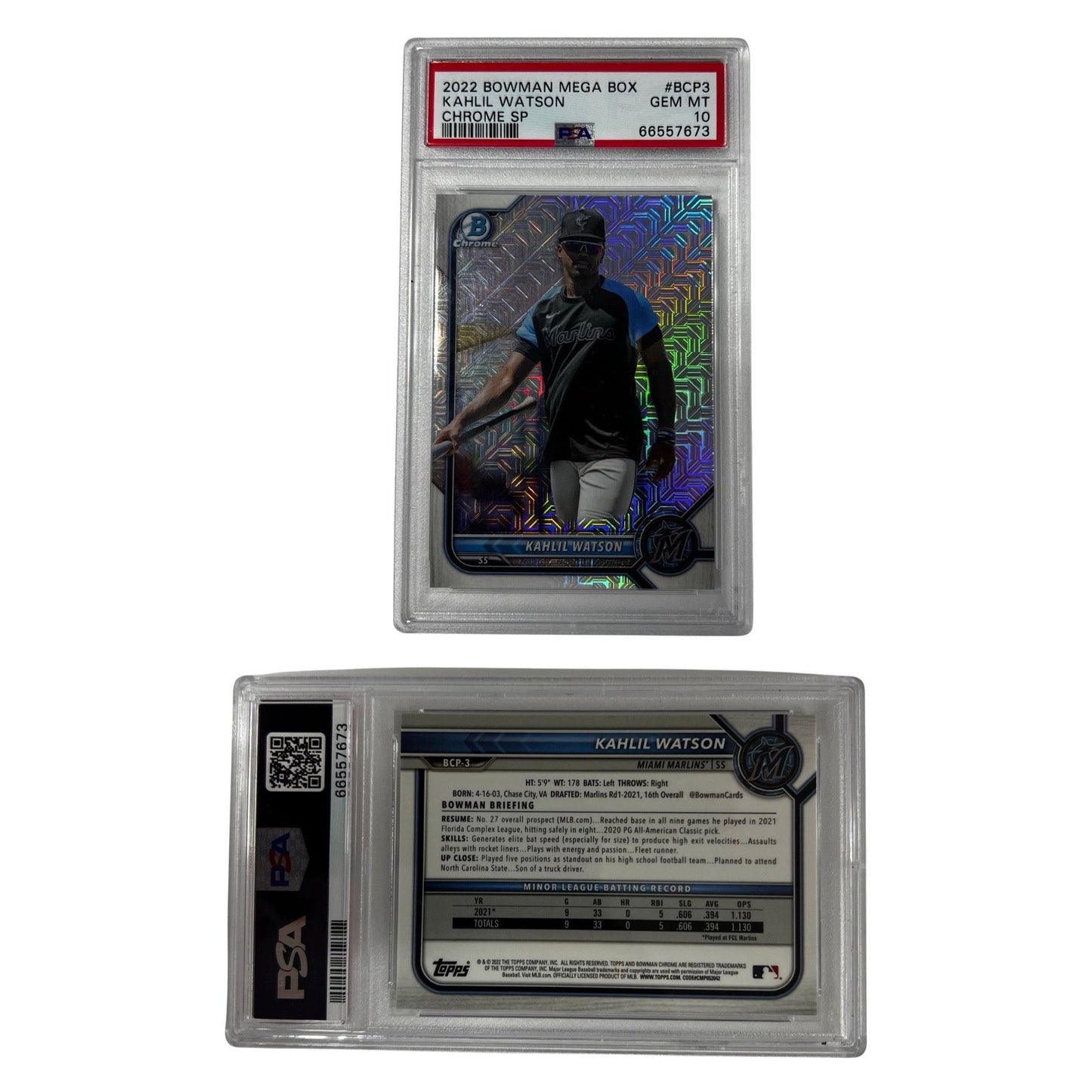 2022 Bowman Chrome Kahlil Watson Mega Box Variation SP #BCP3 GEM MT 10