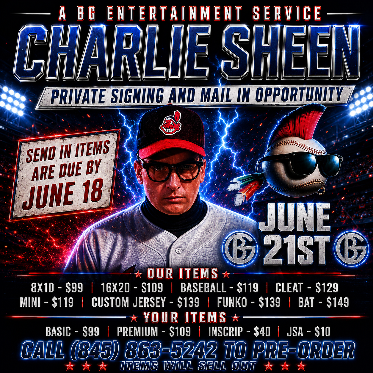 Charlie Sheen Private Autograph Signing & Send-In / Mail Order Opportunity - No Public Meet & Greet