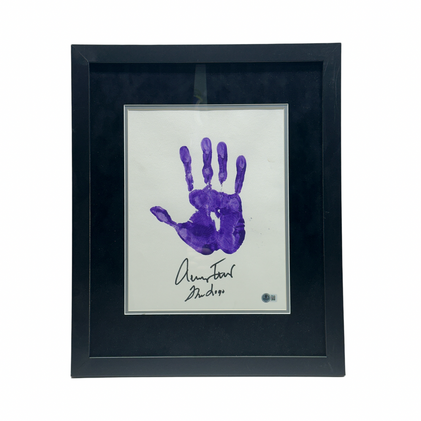 Jerry West Autographed Los Angeles Lakers Purple Handprint 11x14 The Logo Inscription Beckett - Framed