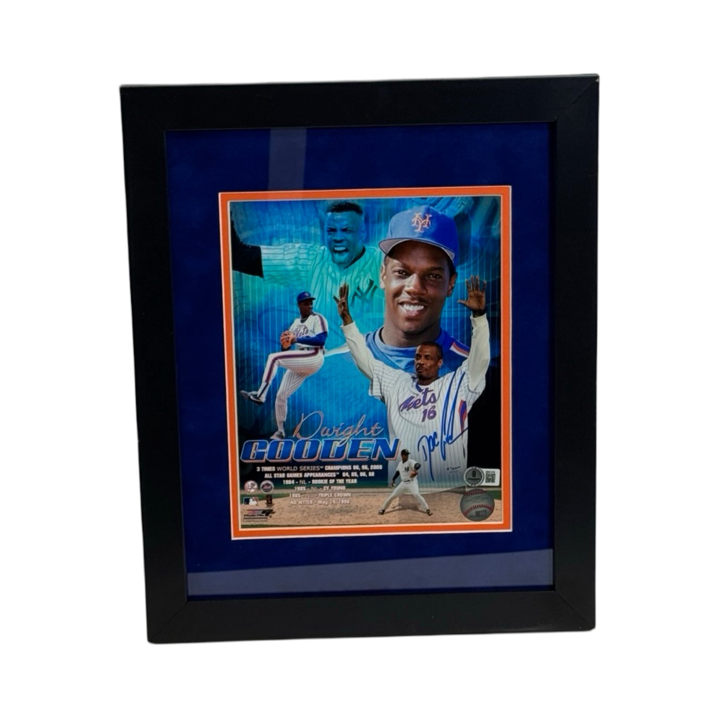 Doc Gooden Autographed New York Mets Stat Hands Up Framed 8x10 Beckett