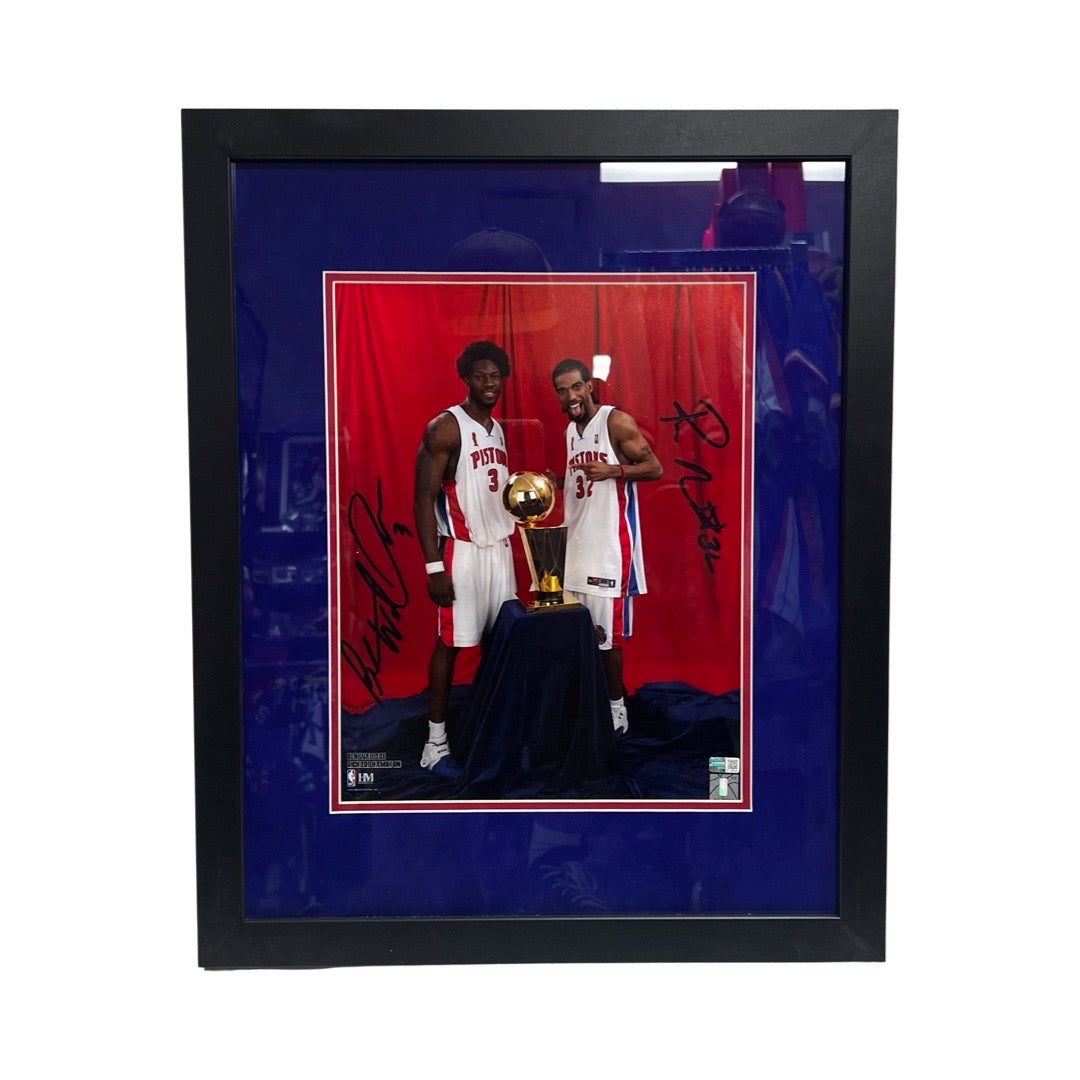 Rip Hamilton & Ben Wallace Autographed Detroit Pistons Red Curtain 11x14 Steiner CX - Framed