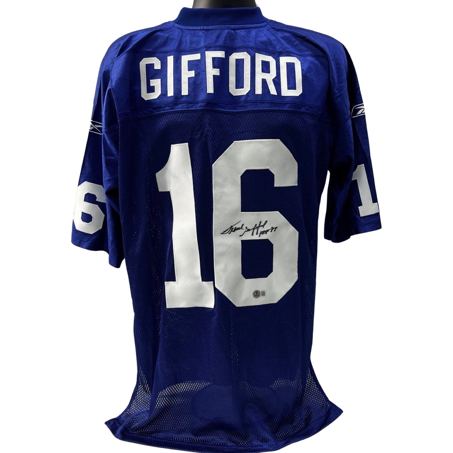 Frank Gifford Autographed New York Giants Blue Jersey "HOF 77" Inscription Beckett