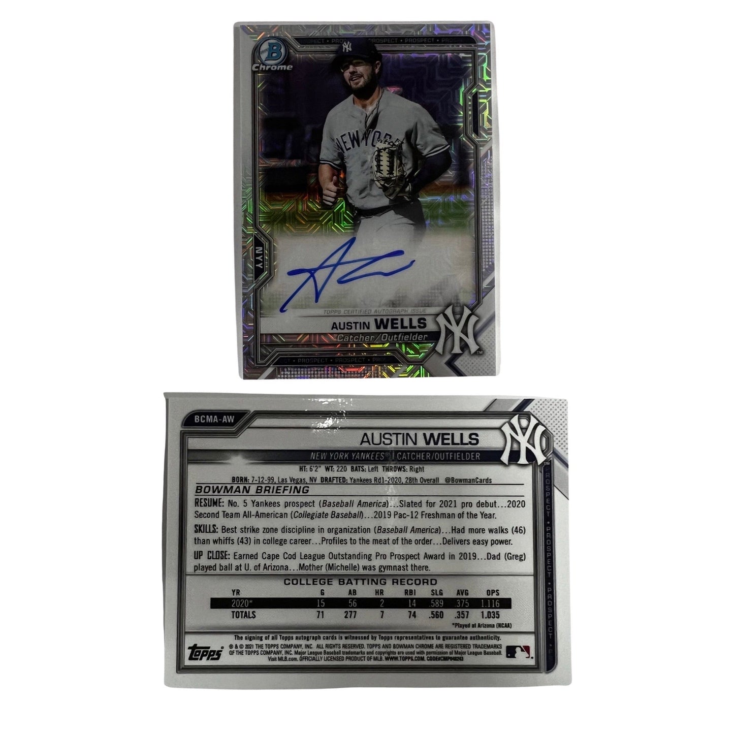 2021 Bowman Chrome Mojo Refractor #BCMA-AW Austin Wells Auto