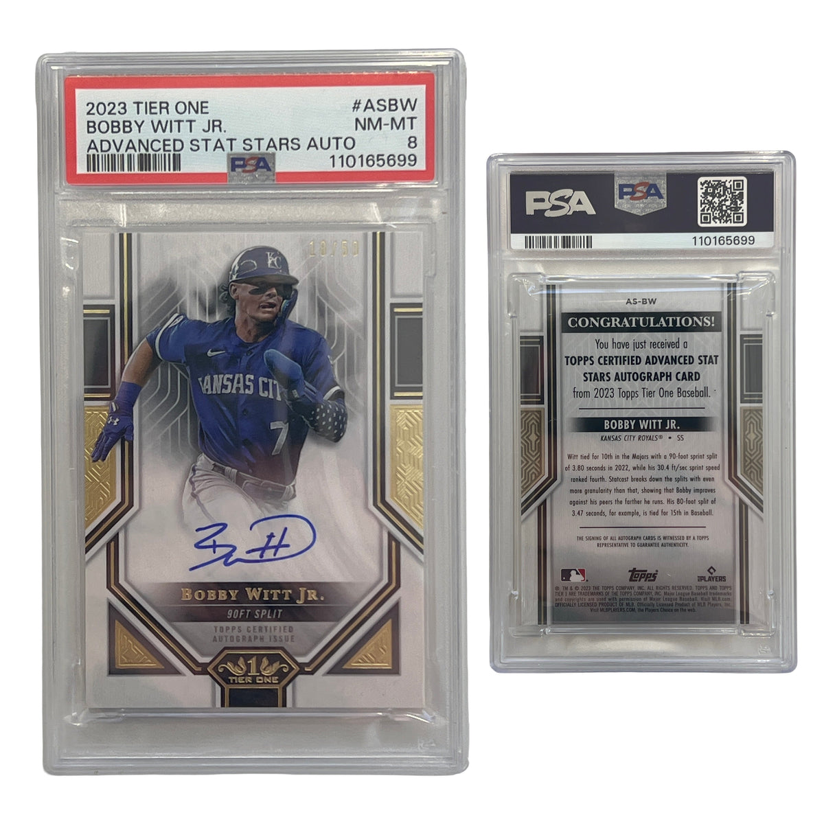 2023 Bobby Witt Jr. Tier One Advanced Stat Stars Auto #ASBW PSA NM-MT 8