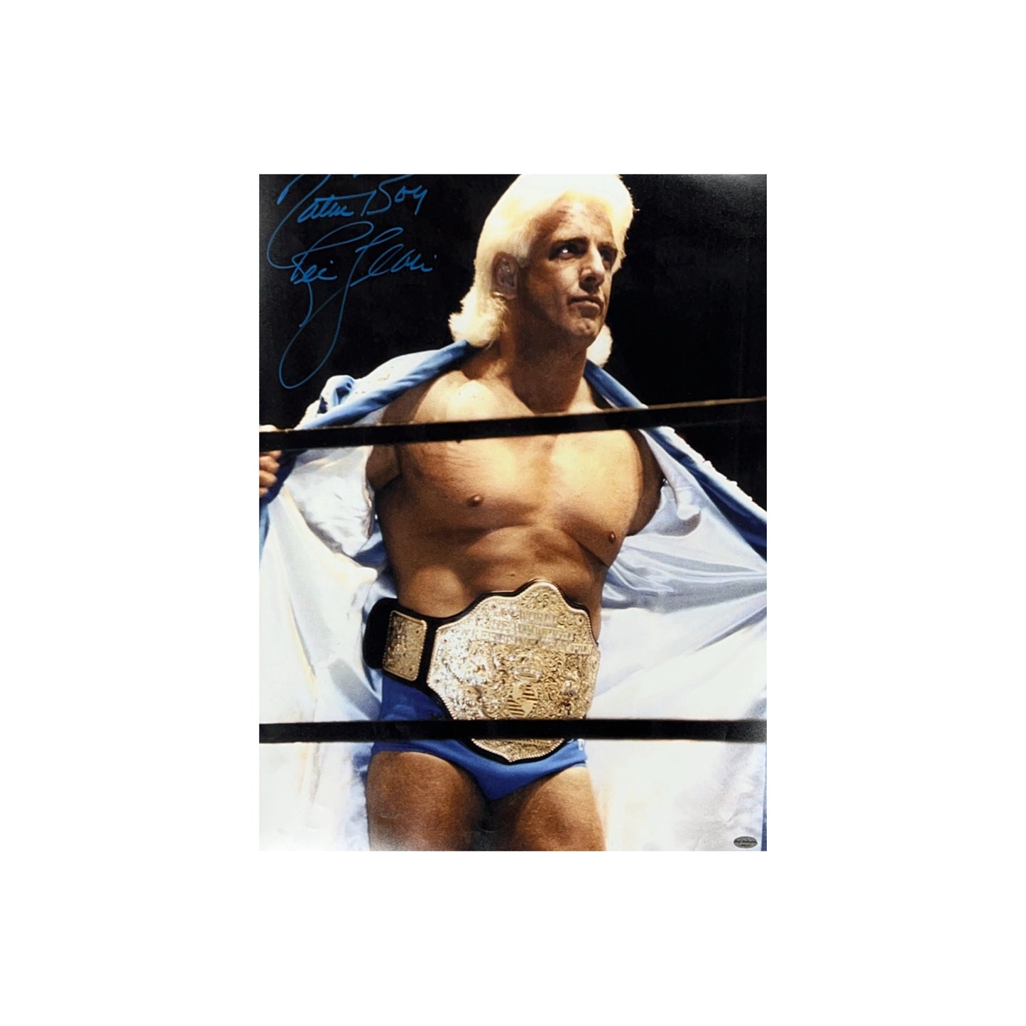 Ric Flair Autographed WWF/WWE With World Title 16x20 Leaf