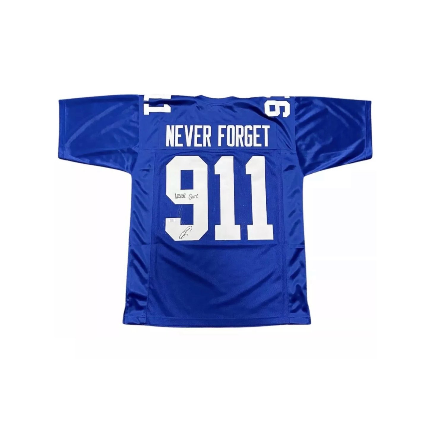 Robert O’Neill Autographed New York Giants Never Forget 9/11 Pinstripe Jersey NEVER Quit Inscription PSA
