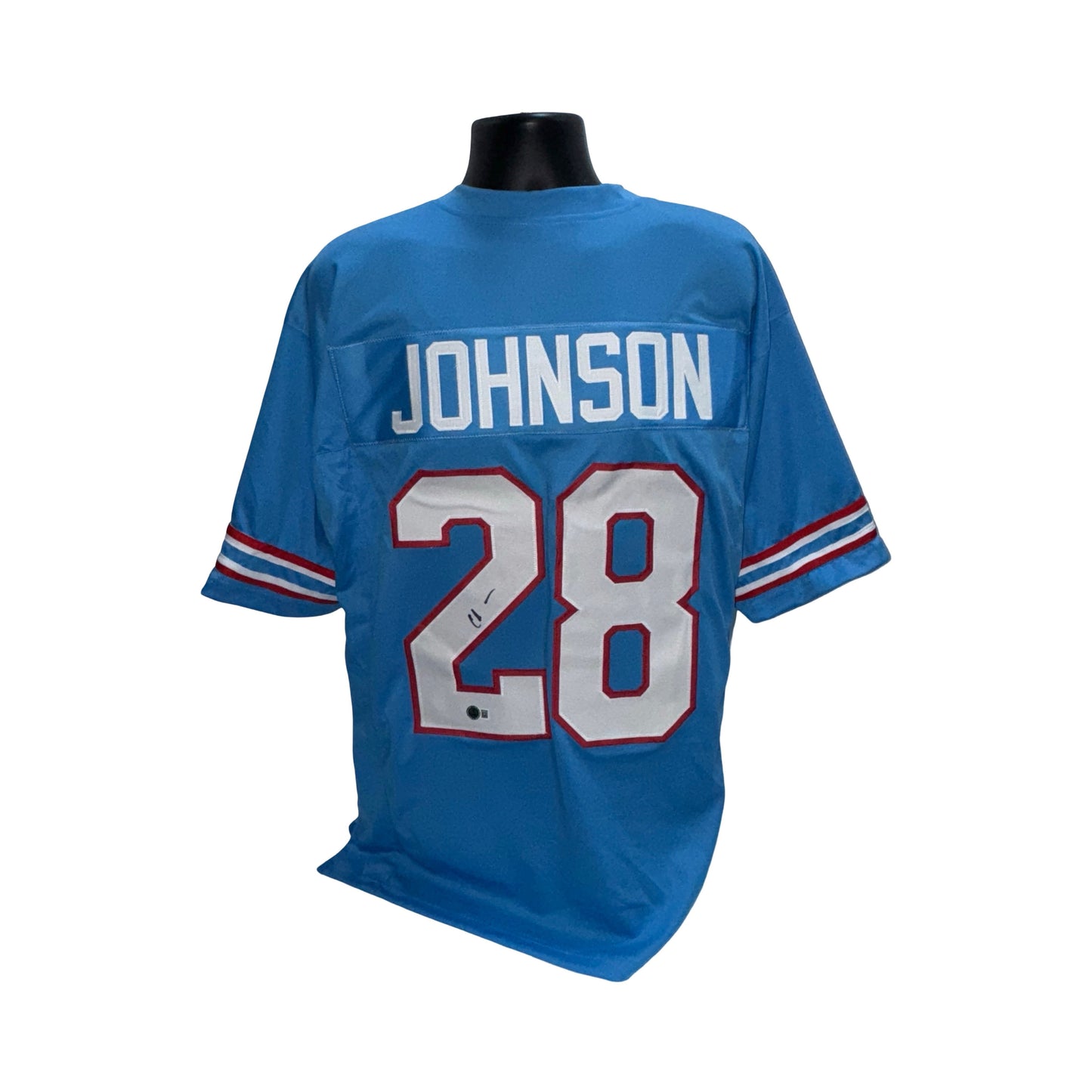 Chris Johnson Autographed Tennessee Titans Light Blue Red Jersey Beckett