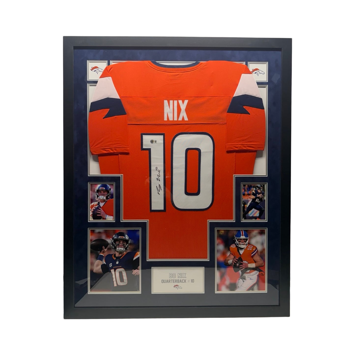 Bo Nix Denver Broncos Framed Autographed Orange Jersey Beckett BAS
