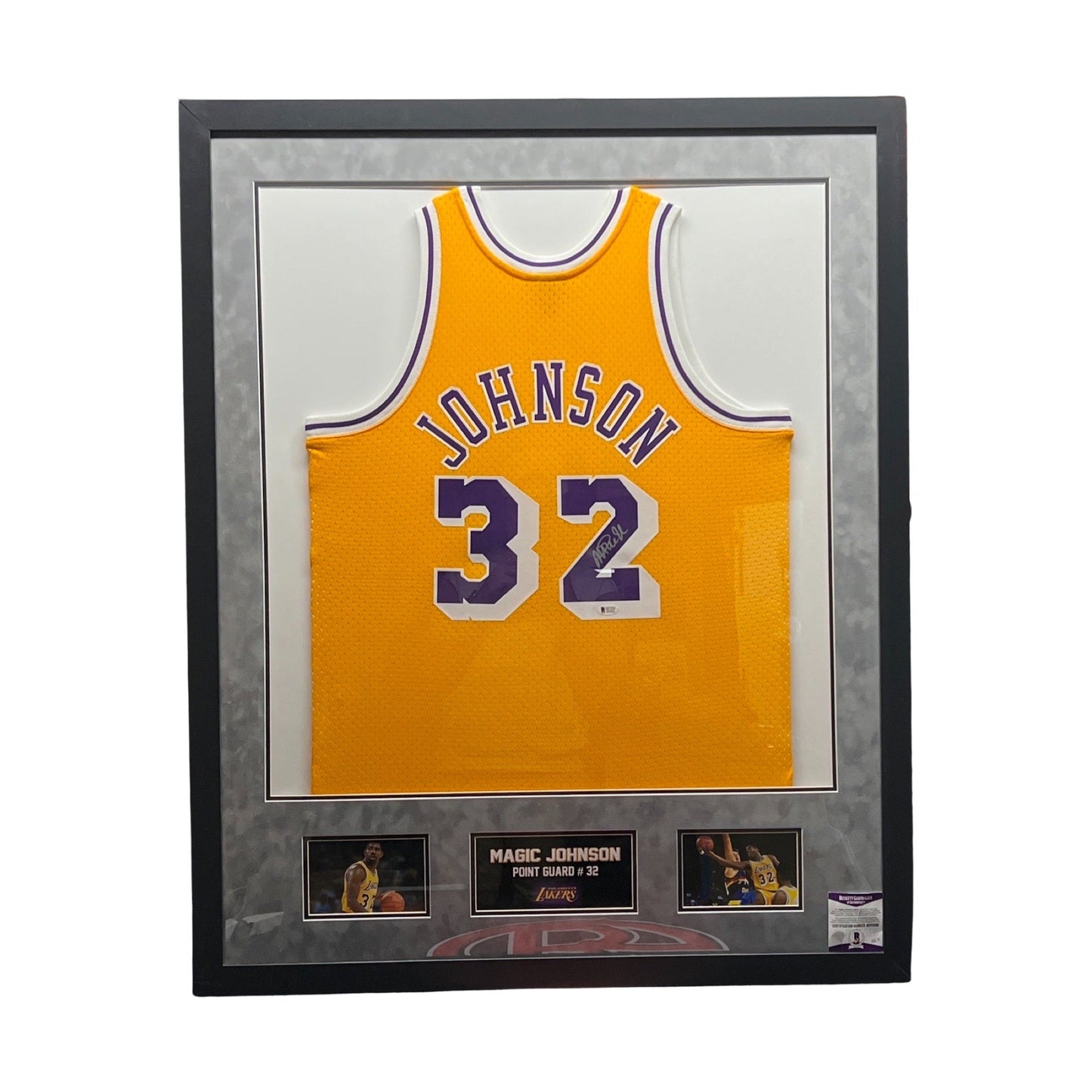 Magic Johnson Autographed Los Angeles Lakers Yellow Mitchell & Ness Swingman Jersey Beckett - Framed