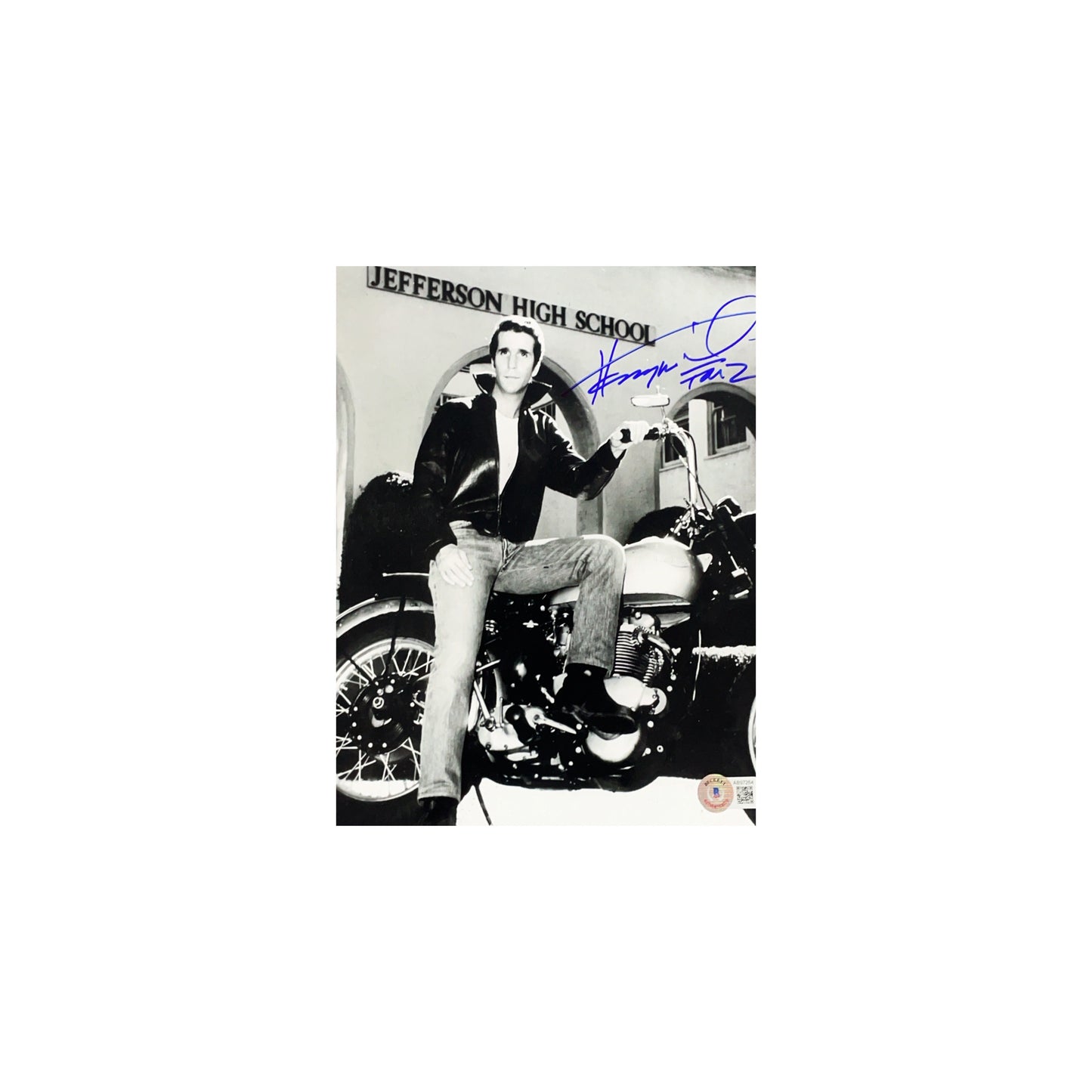 Henry Winkler Autographed Happy Days On Bike 8x10 "Fonz" Inscription Beckett