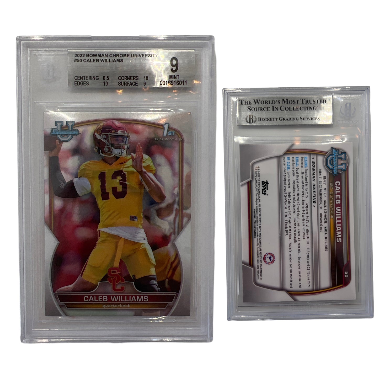 2022 Caleb Williams Bowman Chrome University #50 Beckett Mint 9