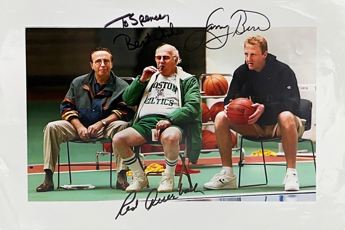 Larry Bird & Red Auerbach Autographed Boston Celtics 8.5x12 Photo Steiner CX