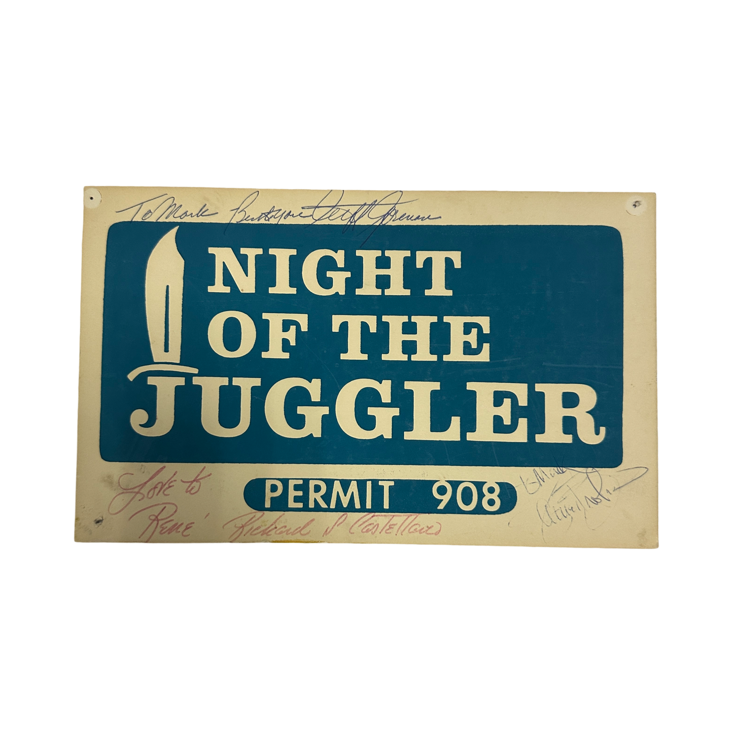 Cliff Gorman, Josh Brolin & Richard S. Castellano Autographed Night of the Juggler Parking Sign JSA