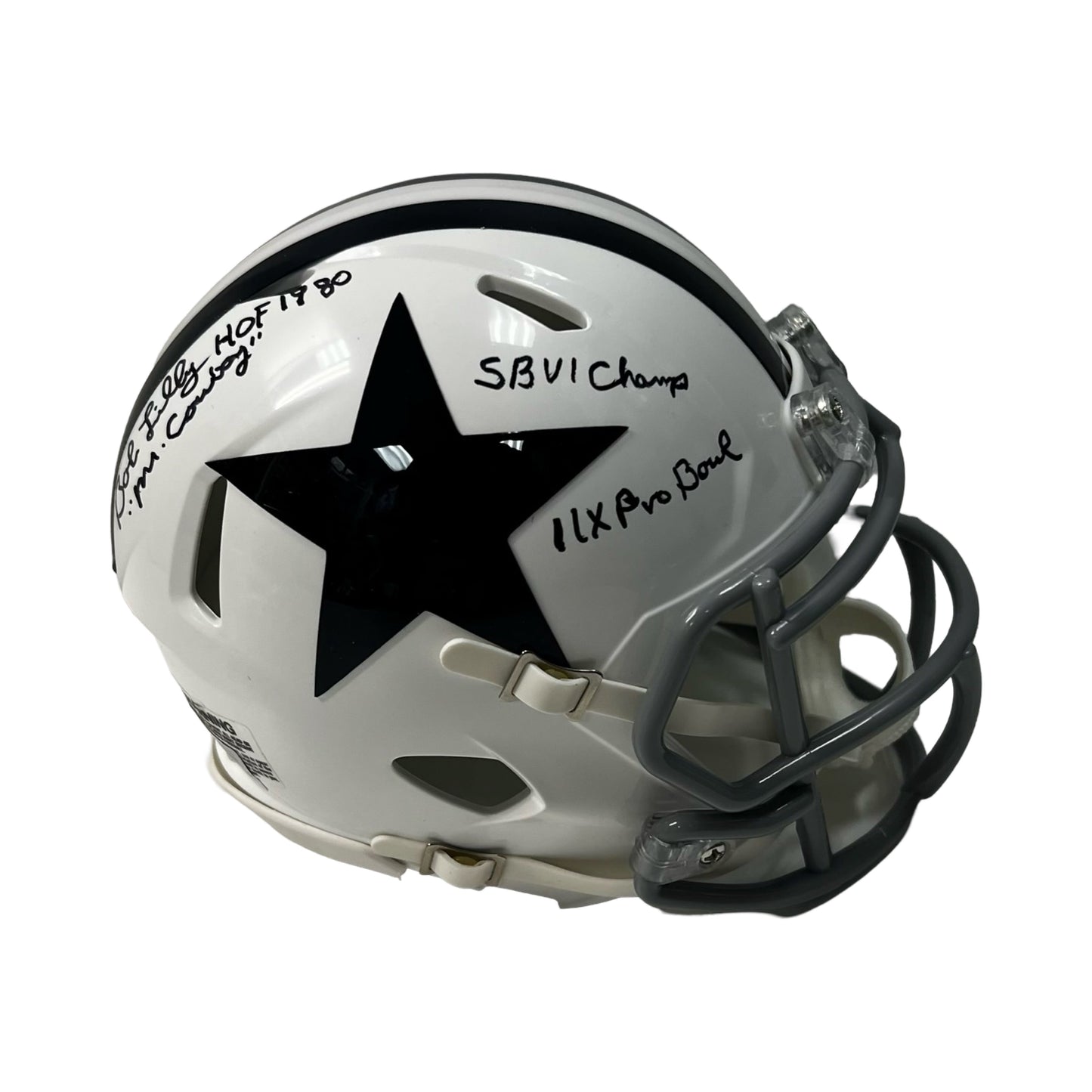 Bob Lilly Autographed Dallas Cowboys Speed Mini Helmet HOF 18, Mr. Cowboy, SB VI Champs & 11x Pro Bowl Inscriptions Beckett