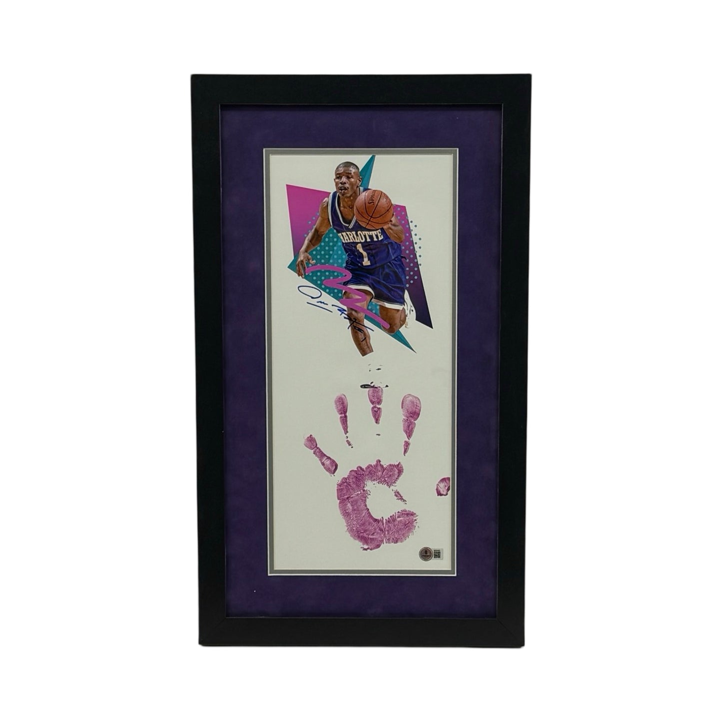 Muggsy Bogues Autographed Framed Handprint 8x18 Beckett