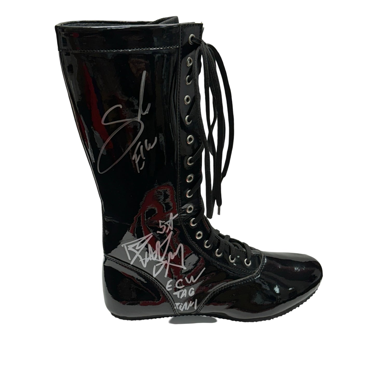 Rob Van Dam & Sabu Autographed WWE ECW Black Boot "ECW, 5 Star & ECW Tag Team Champions" Inscription Beckett