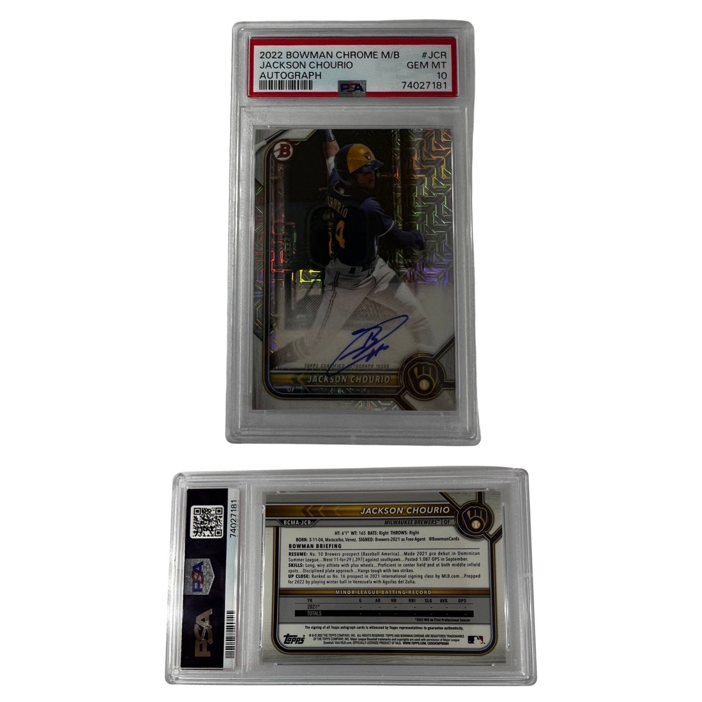 2022 Bowman Chrome Mega Box Auto Jackson Chourio #JCR GEM MT 10