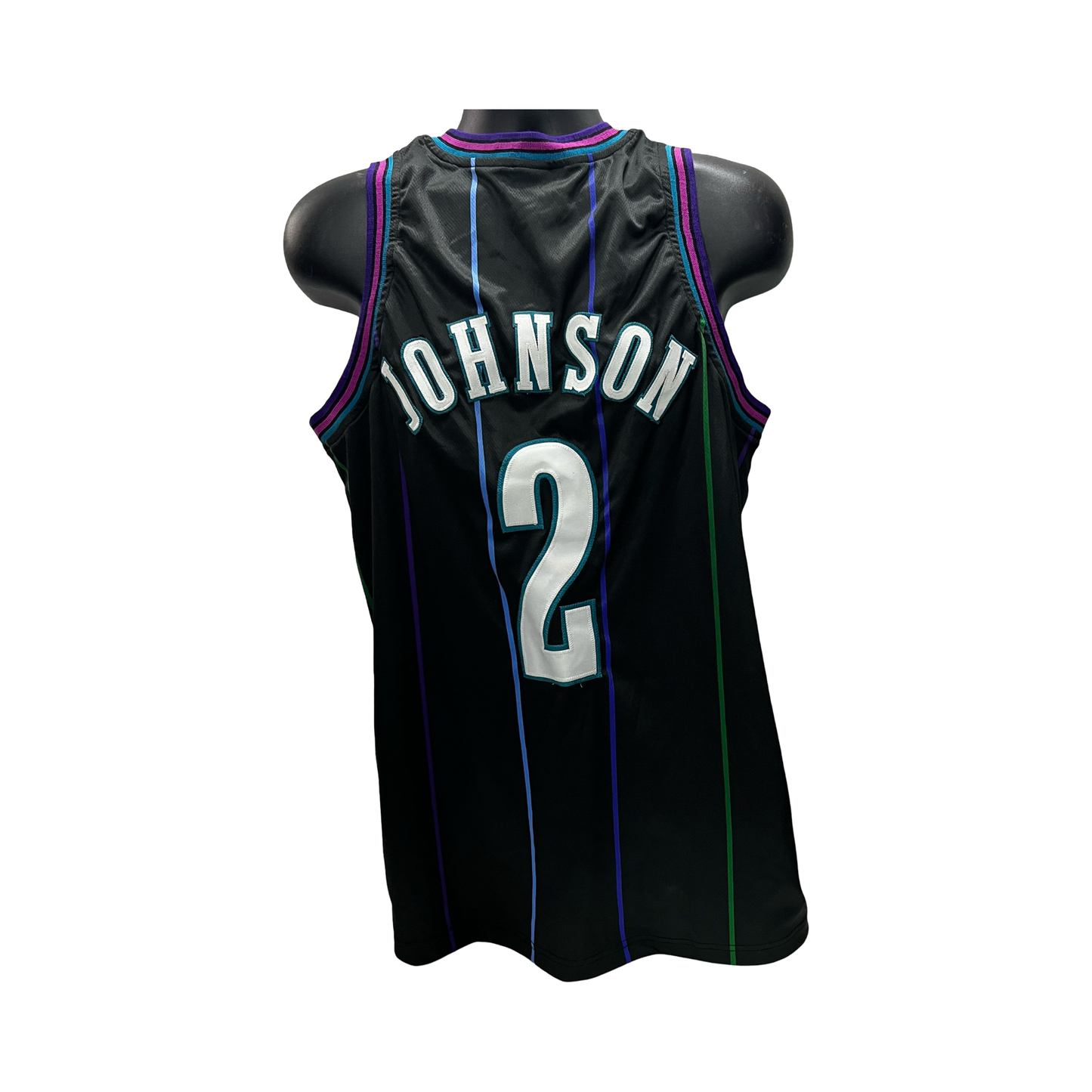 Larry Johnson Unsigned Charlotte Hornets Black Pinstripe Jersey