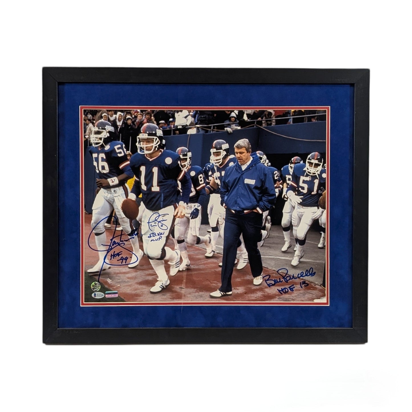 Lawrence Taylor Phil Simms Bill Parcells Autographed New York Giants Framed 16x20 HOF Inscriptions Beckett