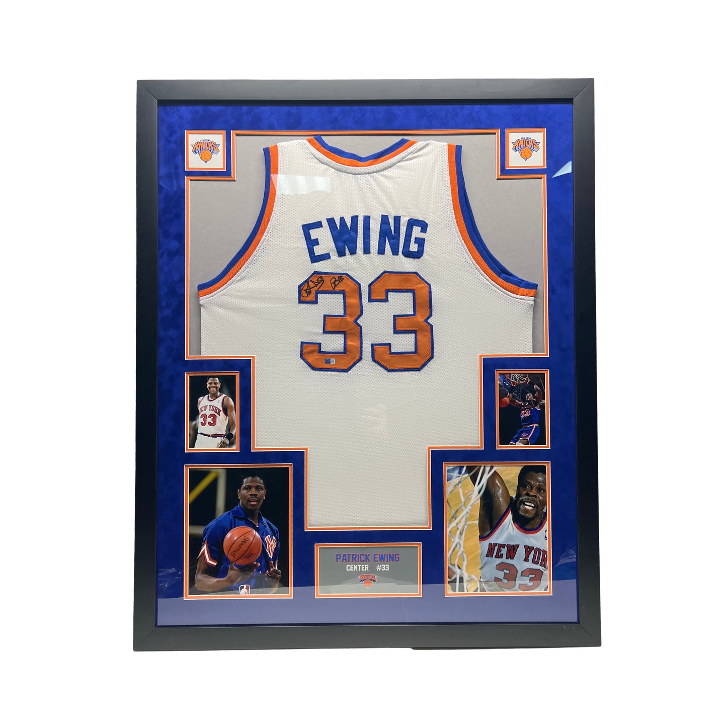 Patrick Ewing Autographed New York Knicks Framed White Custom Jersey Steiner CX