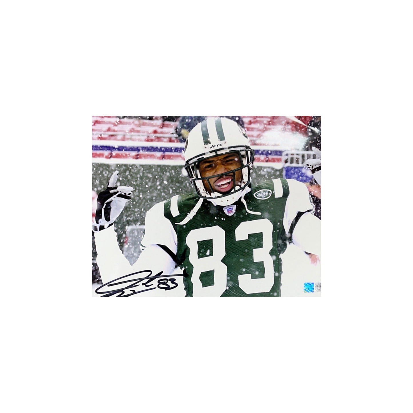 Santana Moss Autographed New York Jets Snow 8x10 Steiner CX