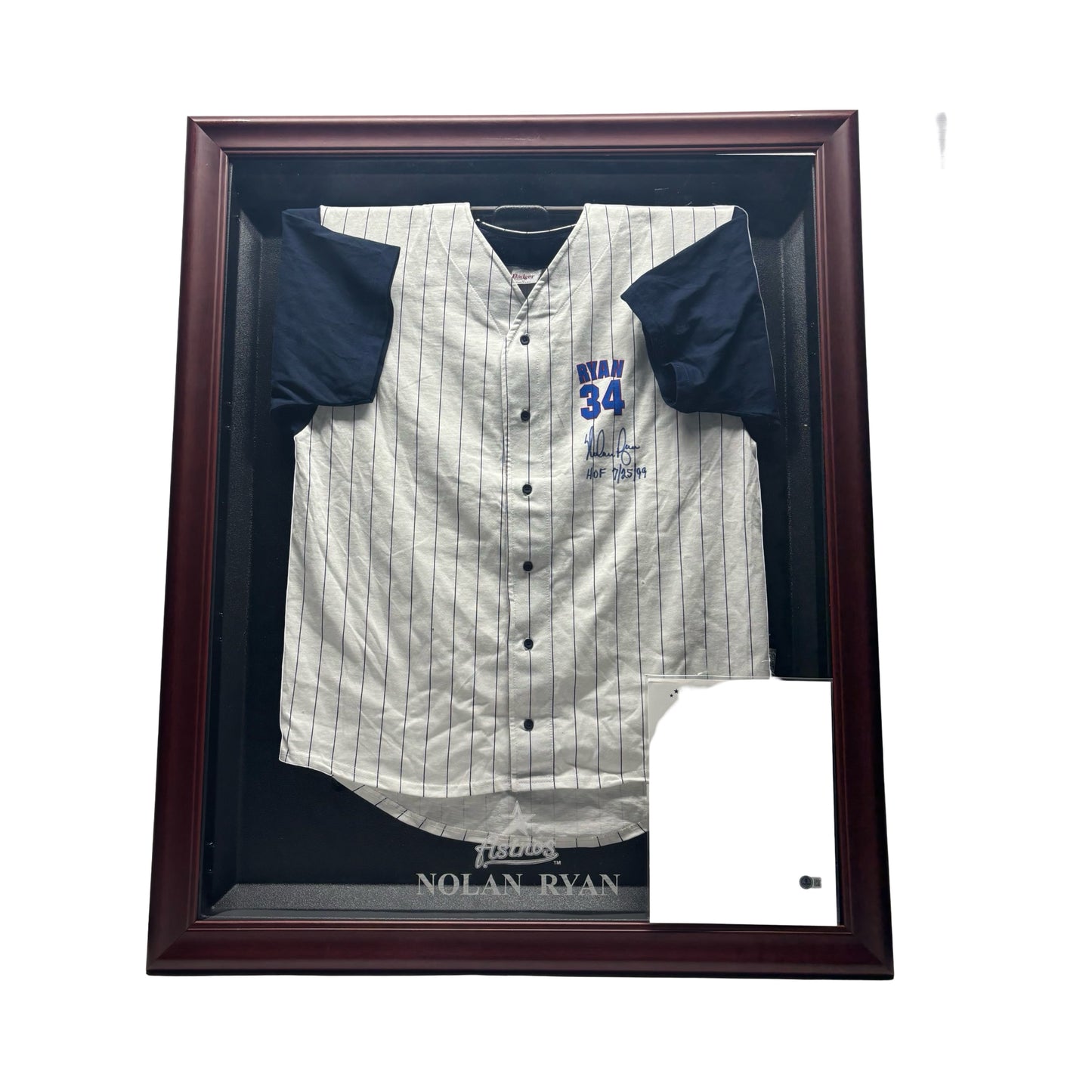 Nolan Ryan Autographed Hall of Fame Framed Pinstripe Jersey Beckett