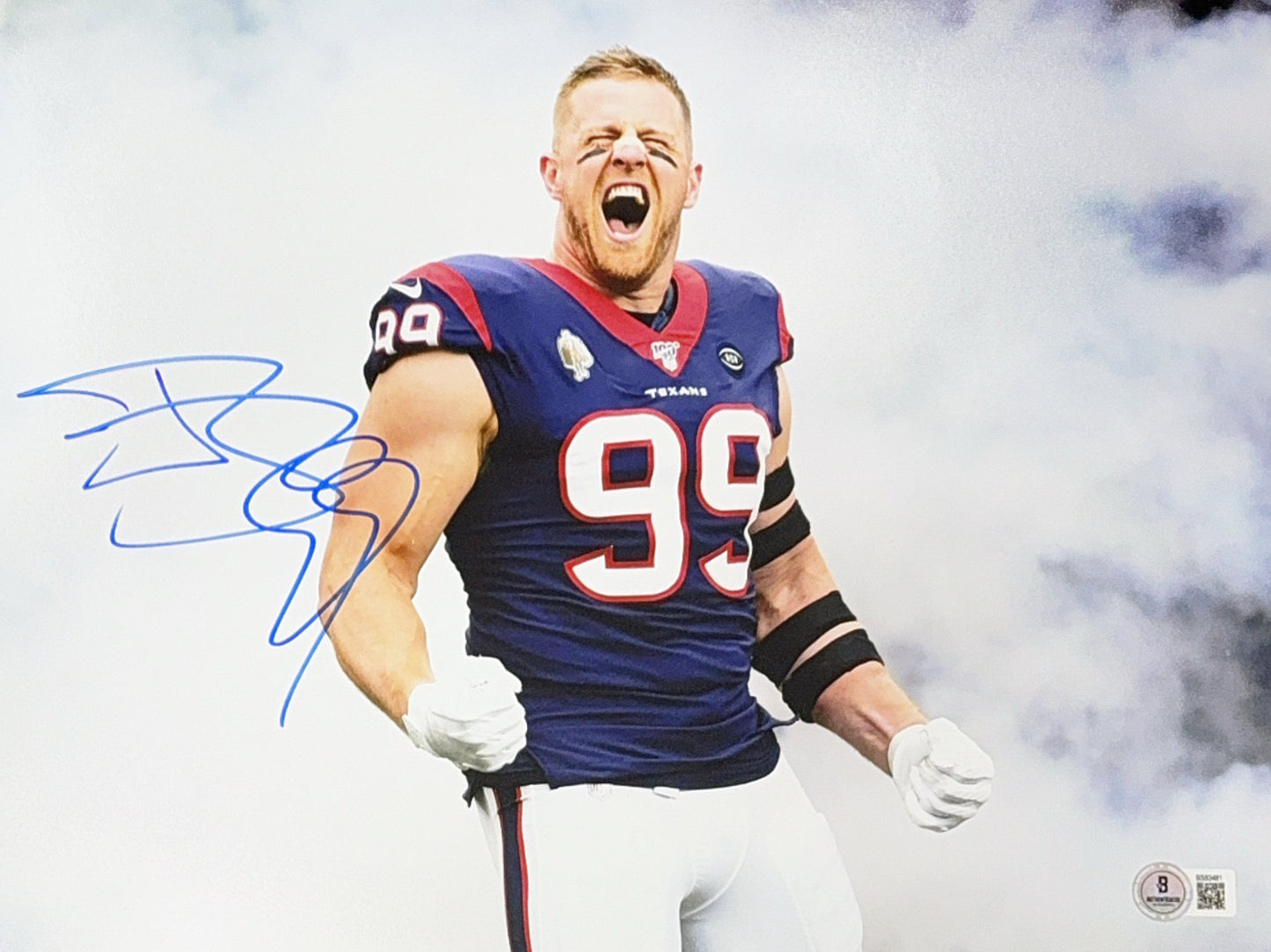 JJ Watt Autographed Houston Texans Smoke Helmet Off 11x14 Beckett