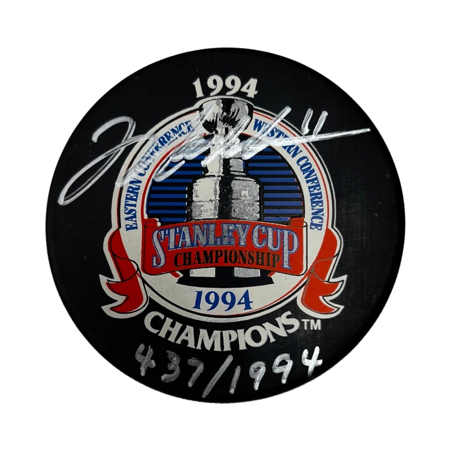 Mark Messier Autographed New York Rangers Stanley Cup Logo Puck Beckett