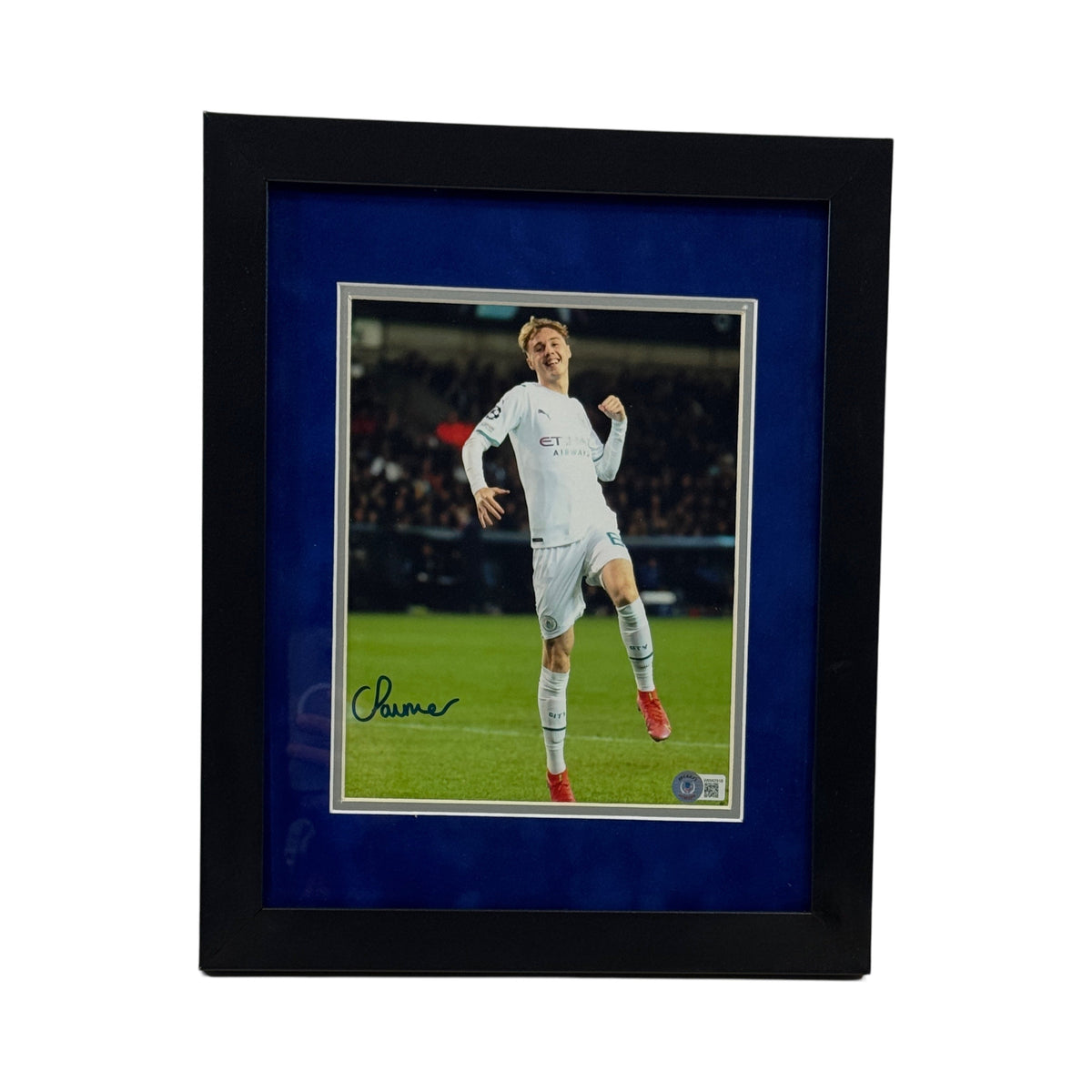 Cole Palmer Autographed Manchester City White Jersey 8x10 Beckett - Framed