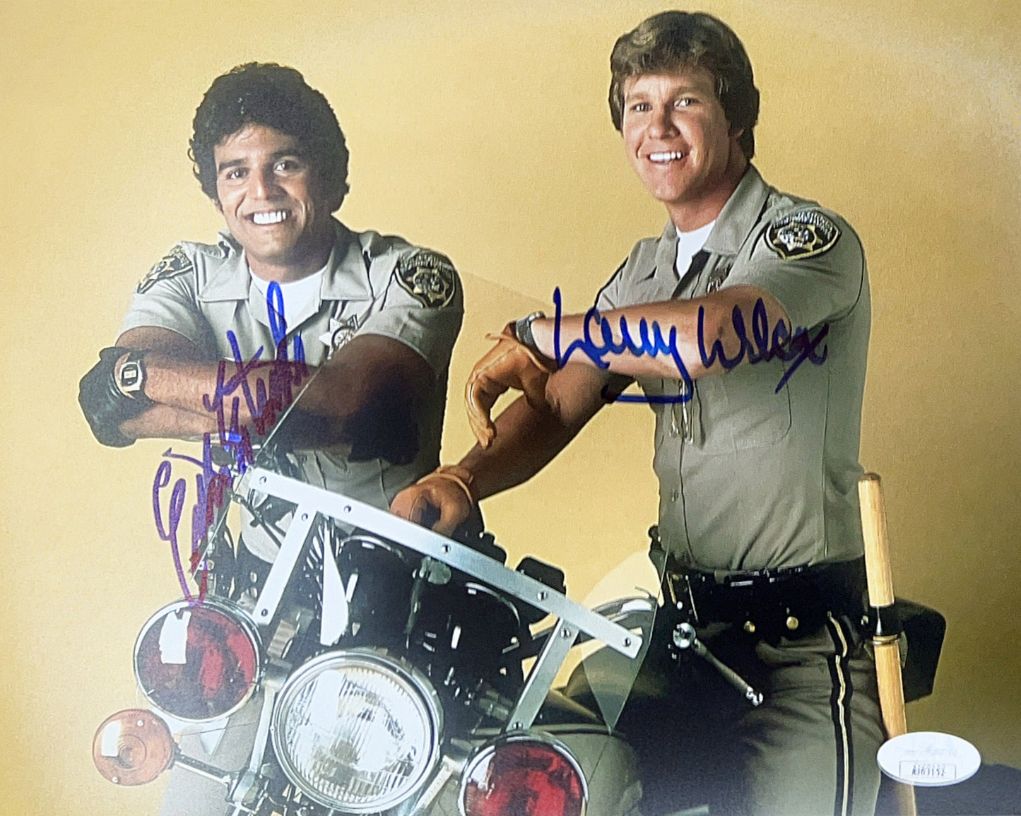 Erik Estrada & Larry Wilcox Autographed CHIPS Yellow 8x10 JSA