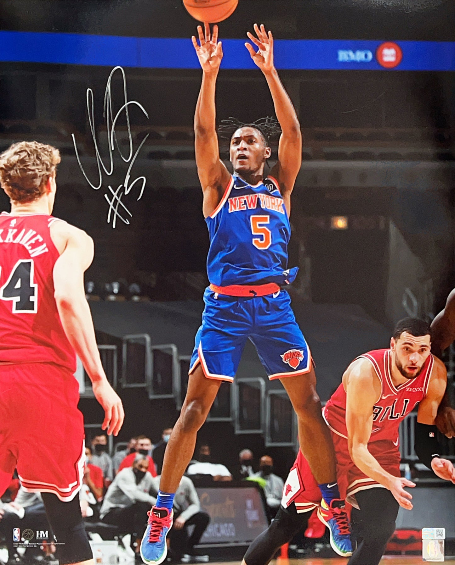 Immanuel Quickley Autographed New York Knicks Vertical Shot 16x20 Steiner CX