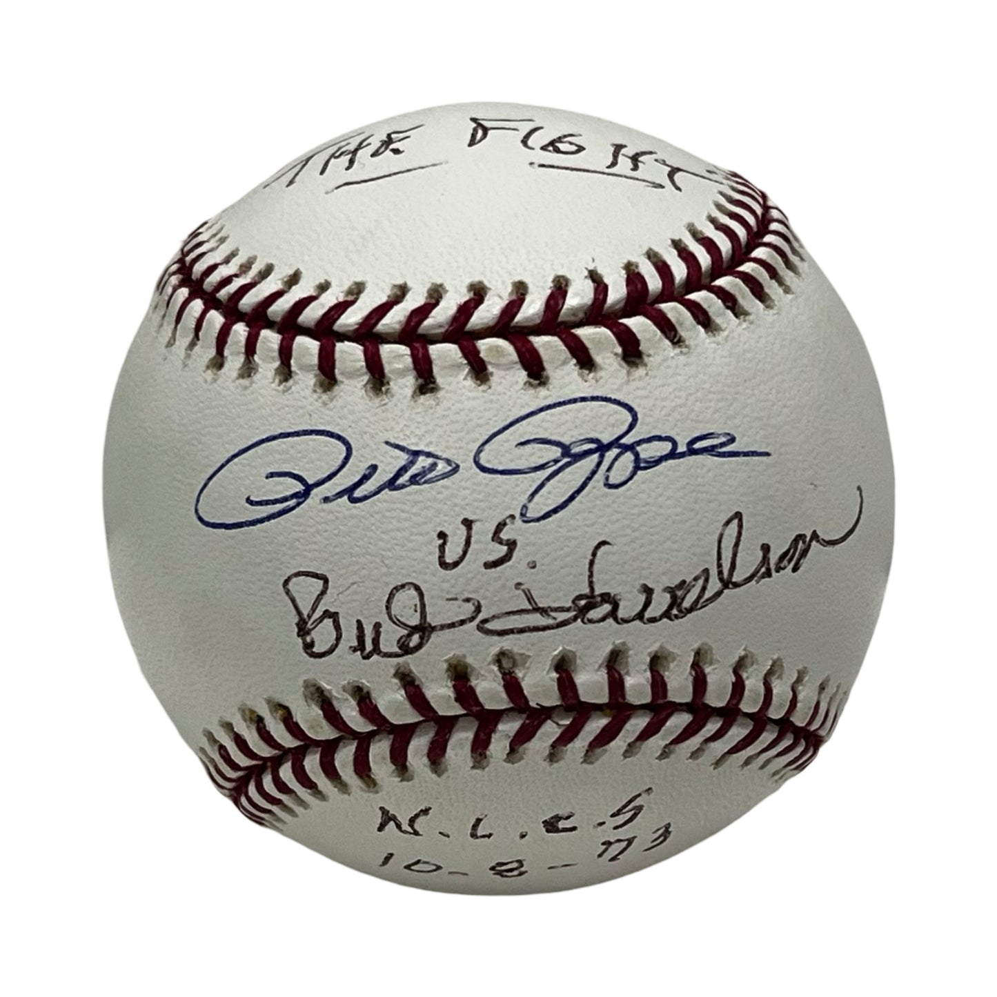Pete Rose & Bud Harrelson Autographed OMLB "The Fight NLCS 10-8-73" Inscription Beckett