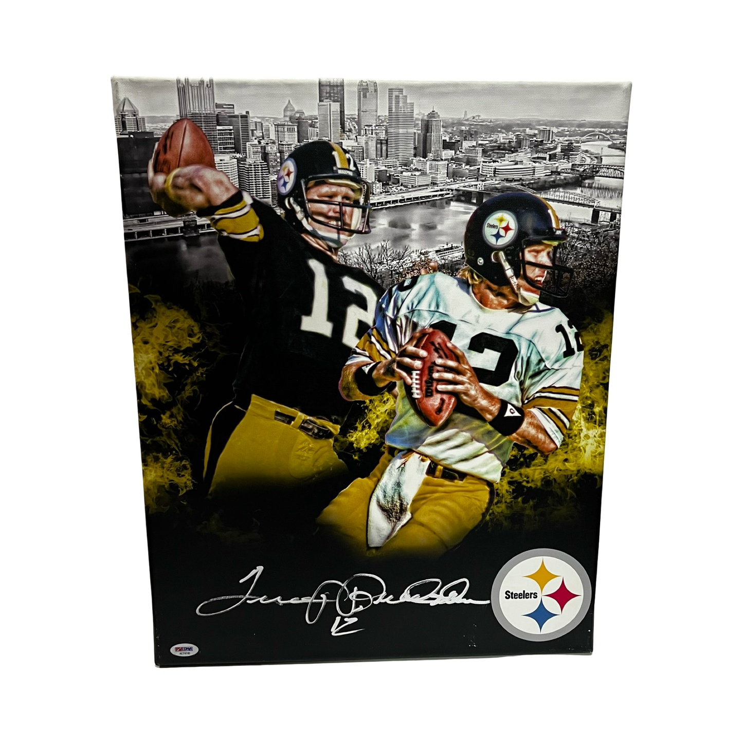 Terry Bradshaw Autographed Pittsburgh Steelers 16x20 Canvas PSA