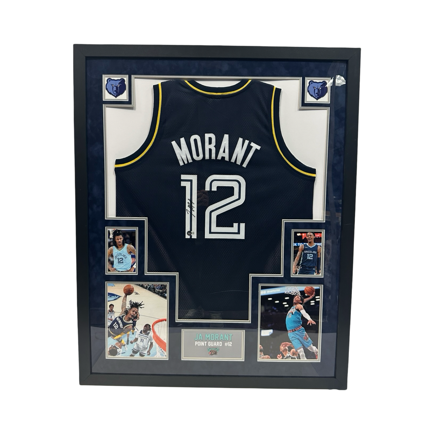 Ja Morant Autographed Memphis Grizzlies Framed Navy Jersey Beckett