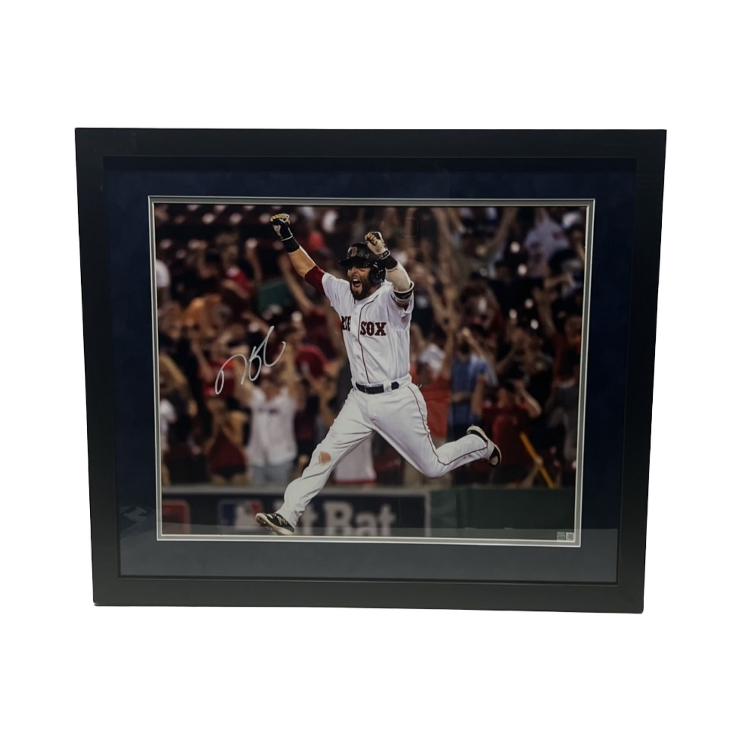 Dustin Pedroia Autographed Boston Red Sox Bases Celebration 16x20 Steiner CX - Framed