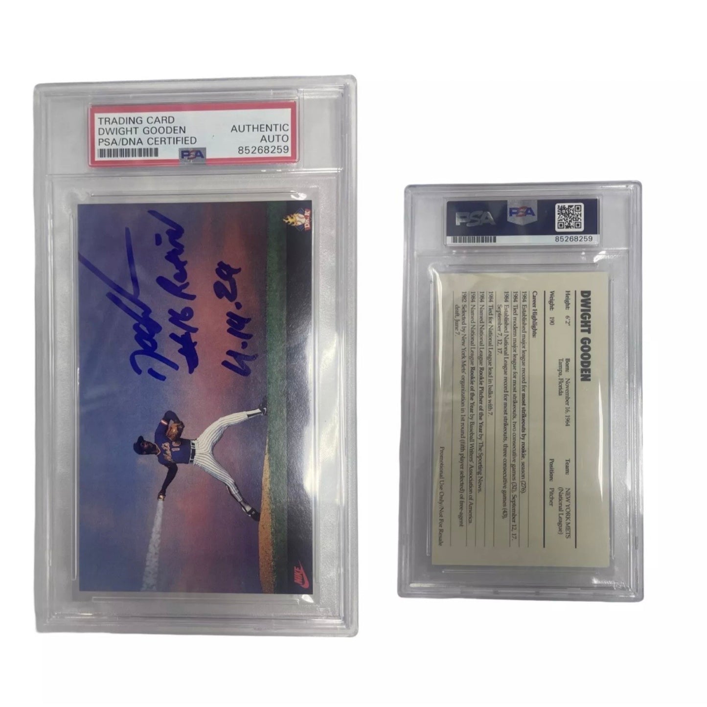 Dwight "Doc" Gooden Autographed Nike Header Dr. K Postcard "#16 Retired 4-14-24" Inscription PSA Auto Authentic