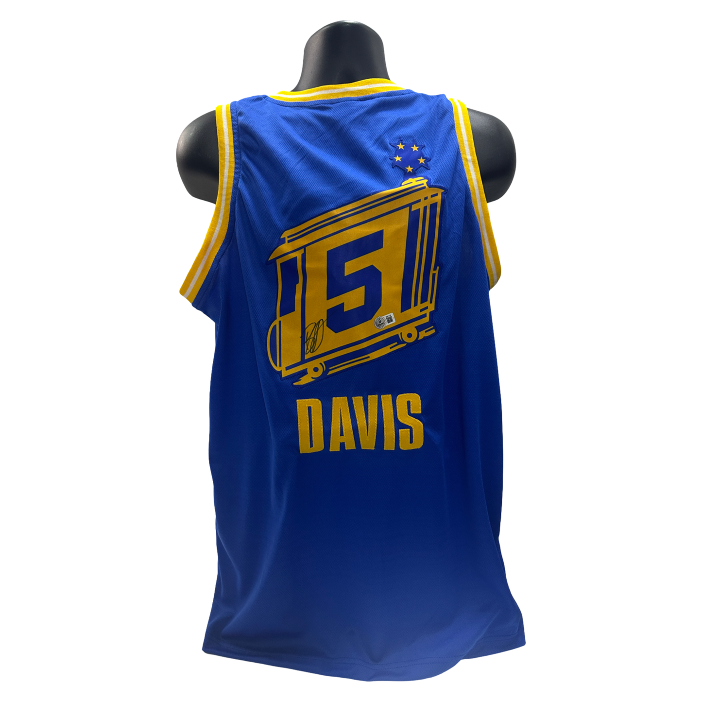 Baron Davis Autographed Golden State Warriors Blue Jersey Beckett BAS