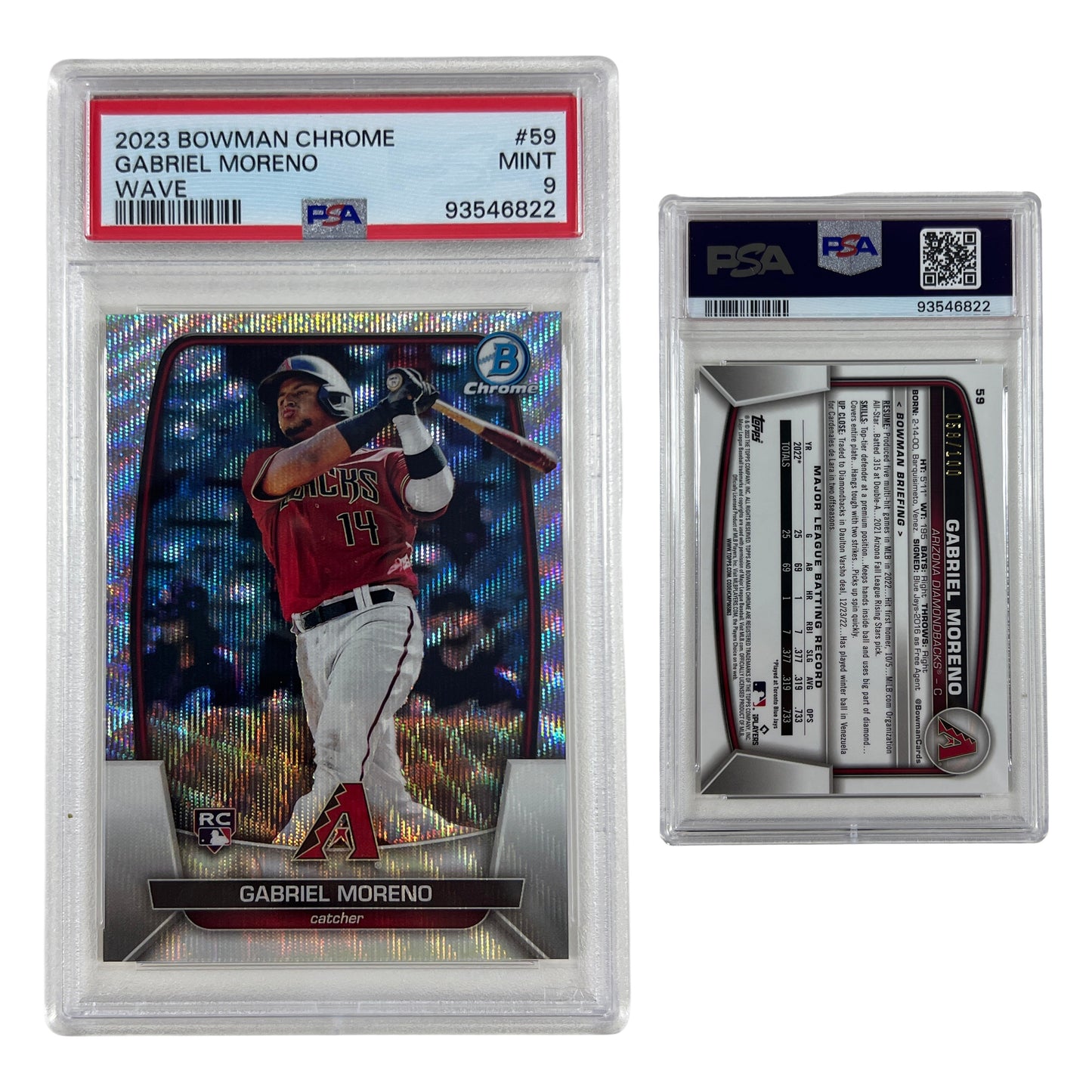 2023 Gabriel Moreno Bowman Chrome Wave /100 #59 PSA MINT 9