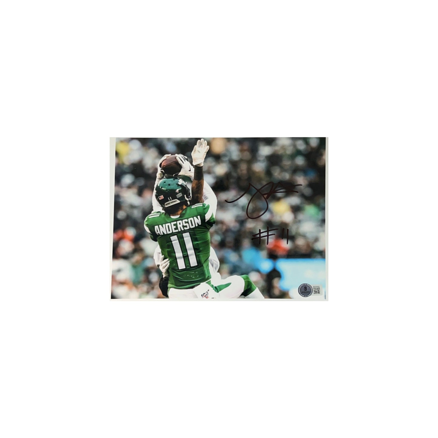 Robbie Anderson Autographed New York Jets Catch Back View Green Jersey 8x10 Beckett