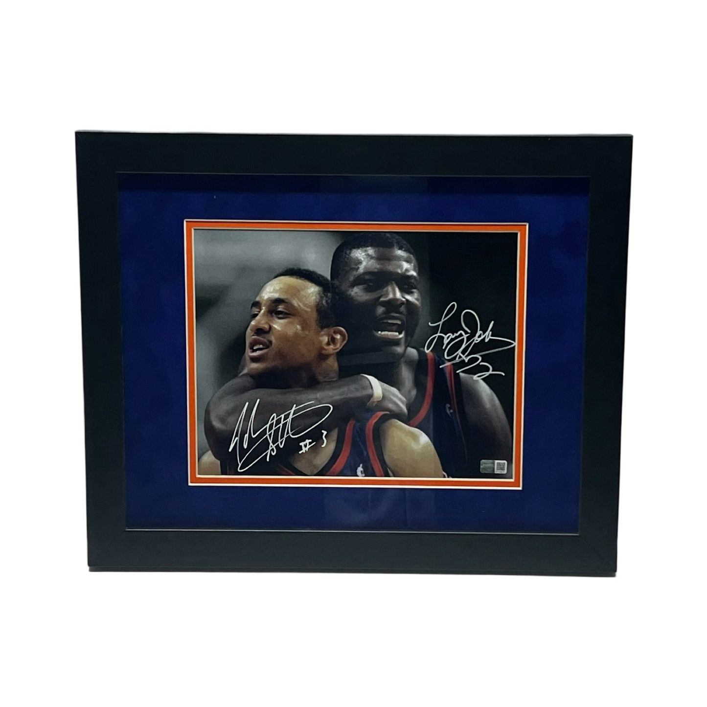 Larry Johnson & John Starks Autographed New York Knicks Horizontal 8x10 Steiner CX - Framed