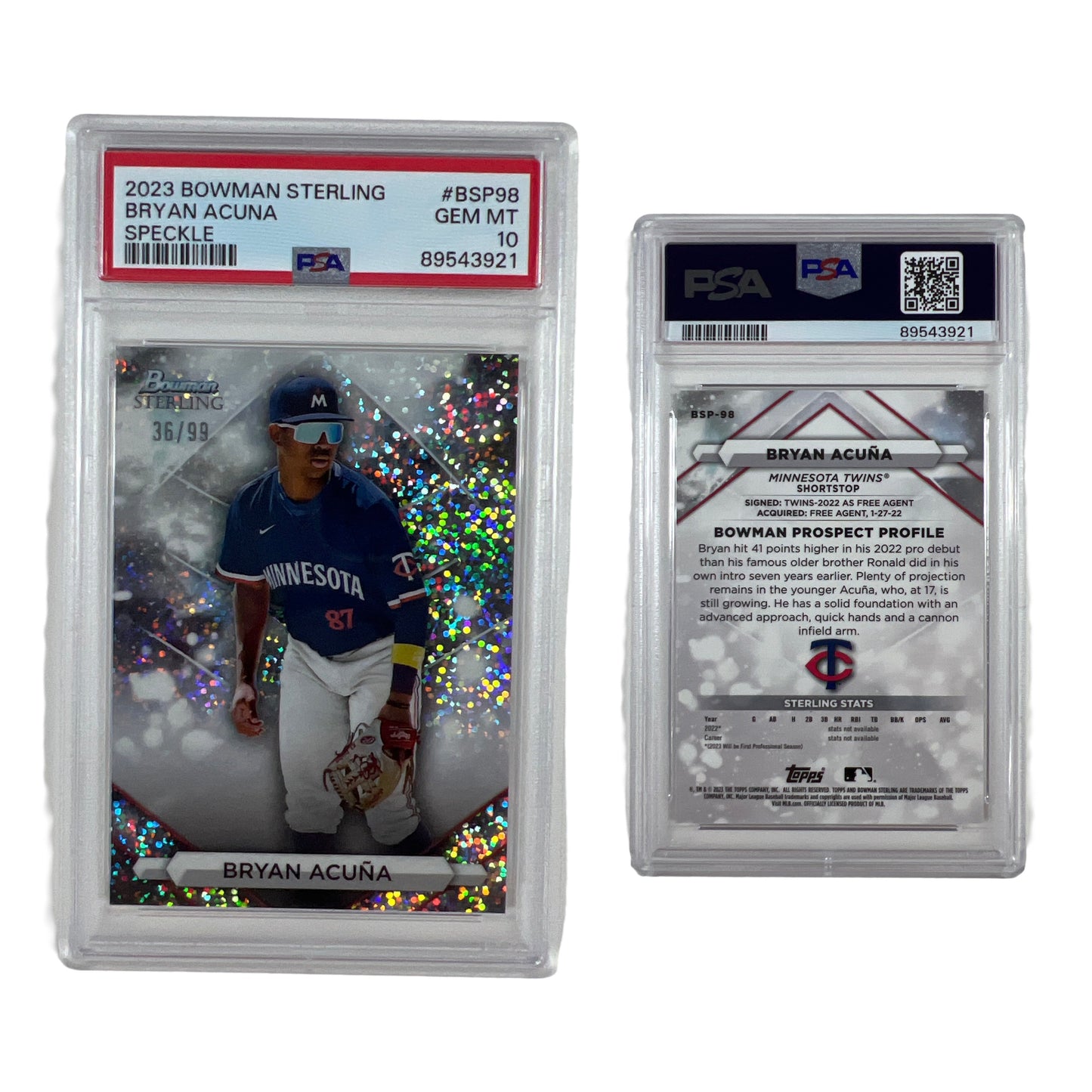 2023 Bowman Sterling Bryan Acuna #BSP98 Speckle /99 PSA GEM MT 10