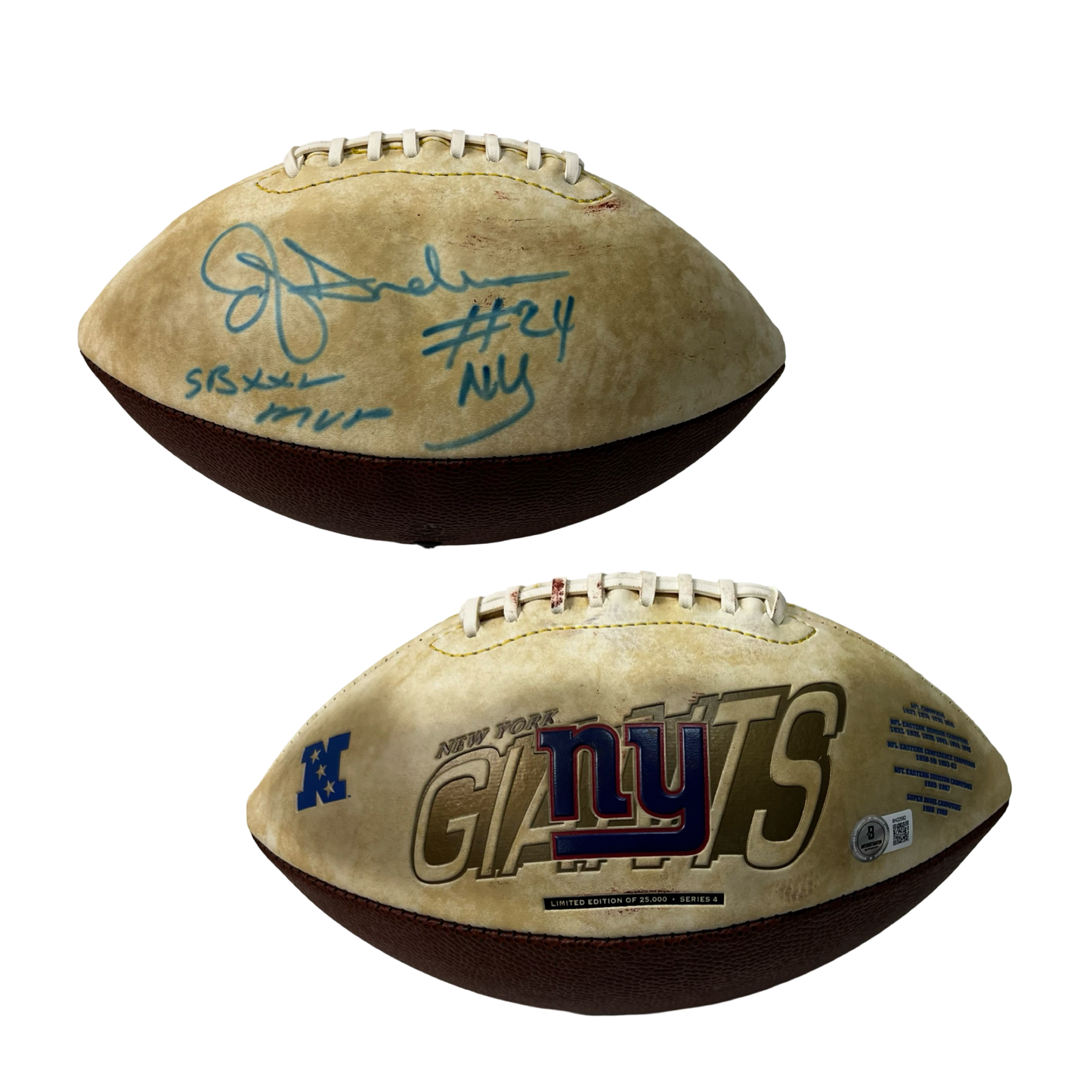 OJ Anderson Autographed New York Giants Logo Football "SB XXV MVP & #24 NY" Inscription Beckett