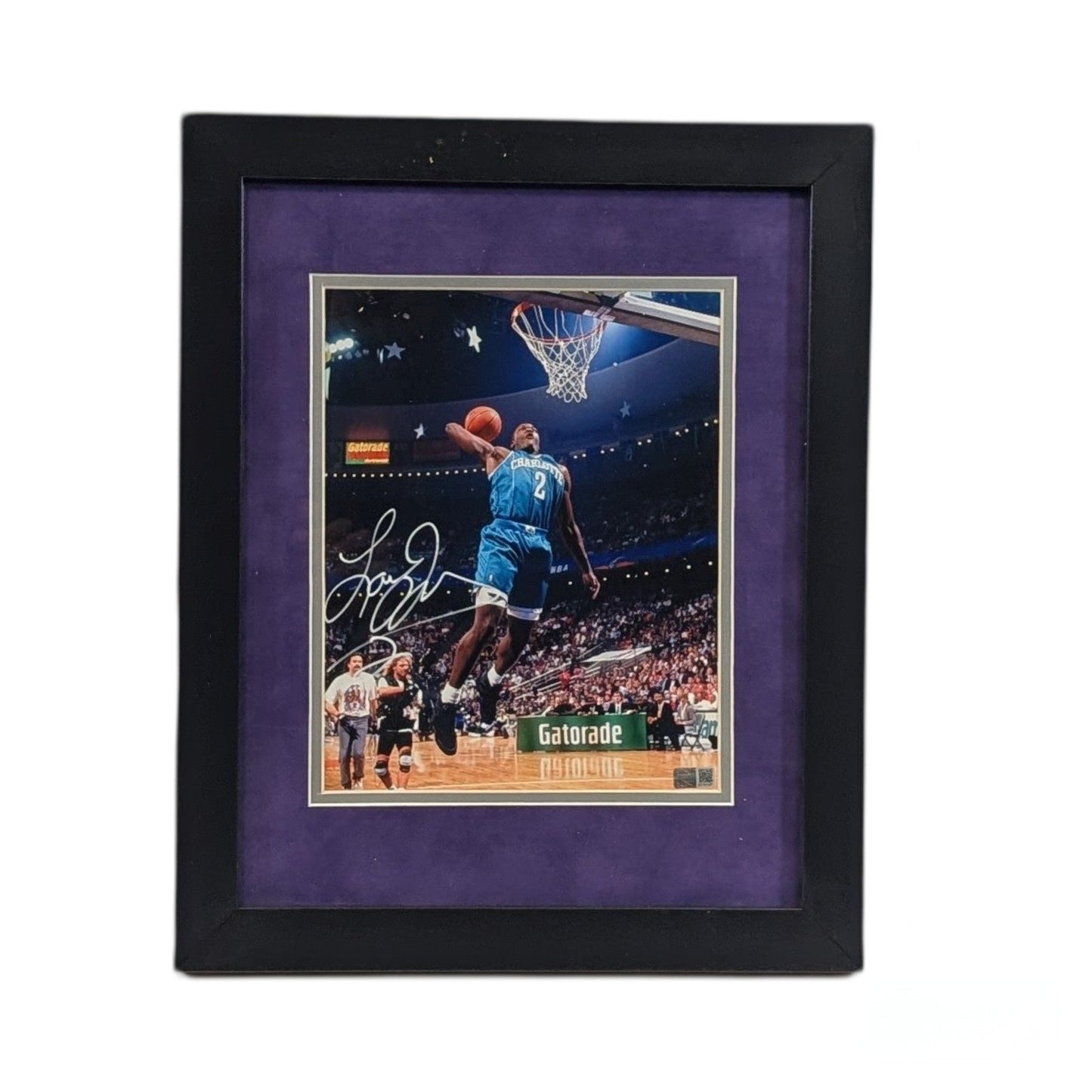 Larry Johnson Autographed Charlotte Hornets Dunking Vertical Framed 8X10 Steiner CX