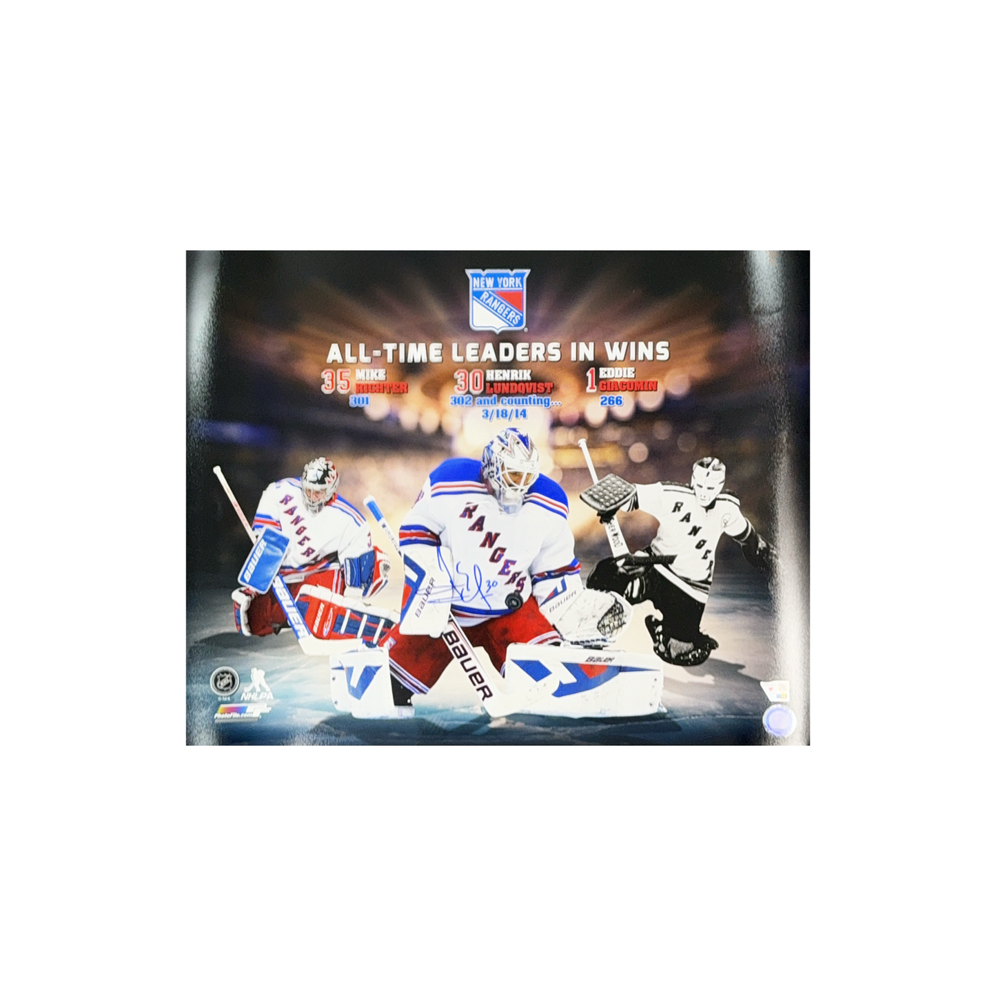 Henrik Lundqvist Autographed New York Rangers Leaders In Wins 16x20 Fanatics - Unframed