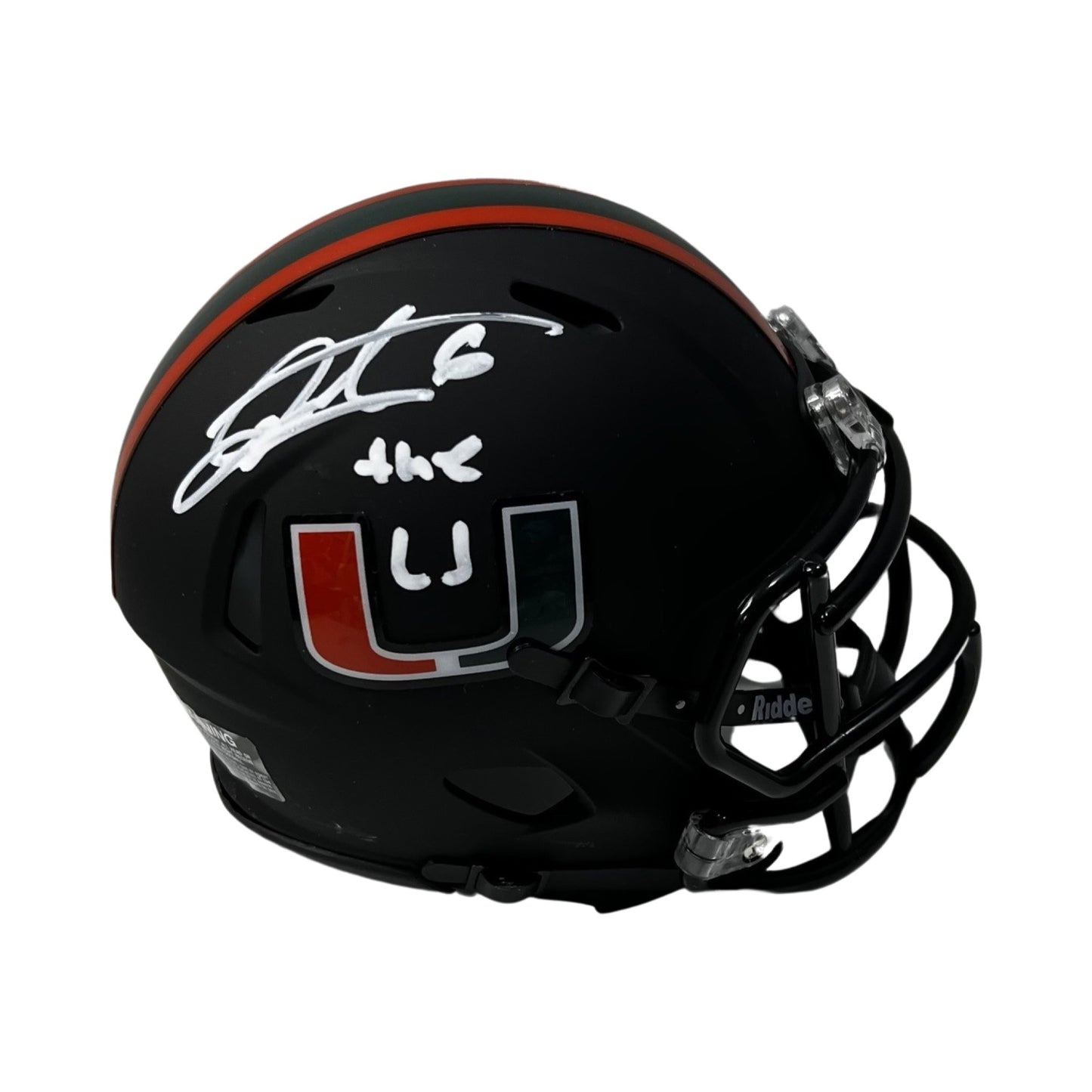 Santana Moss Autographed Miami Hurricanes Eclipse Mini Helmet "The U" Inscription Steiner CX