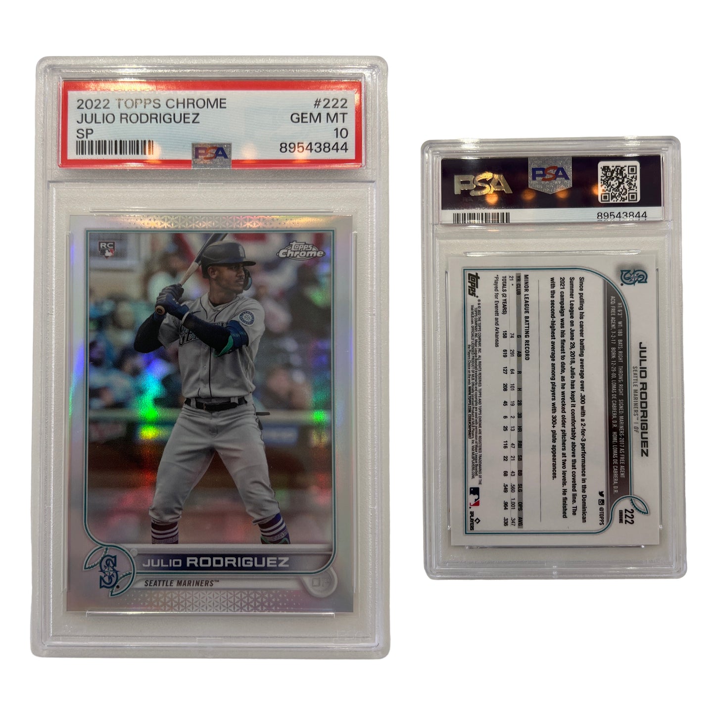 2022 Julio Rodriguez Topps Chrome SP #222 PSA GEM MT 10